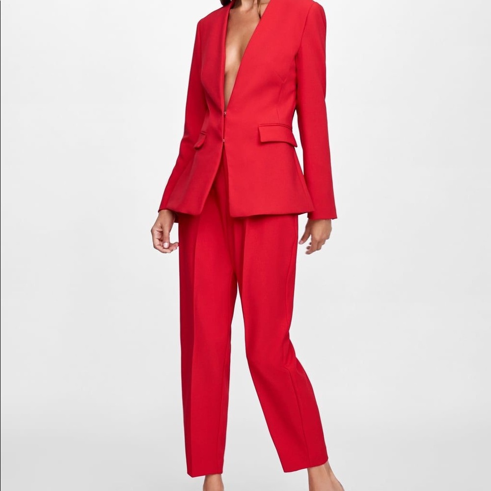 Zara Red Pant Suit Set (Blazer and Pants)